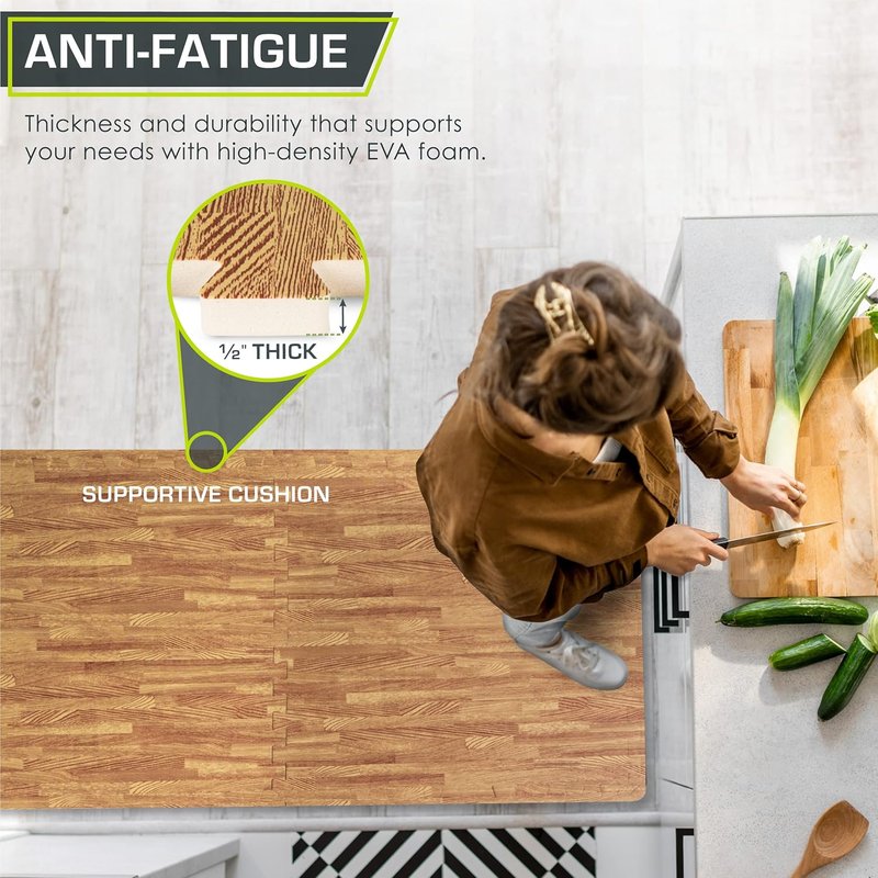 ProsourceFit Wood Grain Puzzle Mat - 6 Interlocking EVA Foam Tiles | 24 SQ FT Light Oak Indoor Flooring