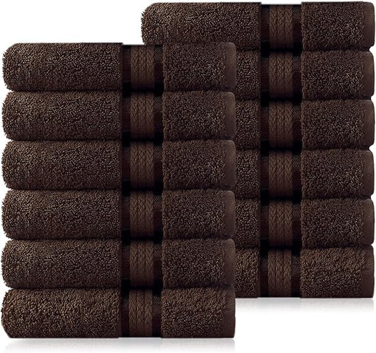 Cotton Craft - 12 Pack - Ultra Soft Extra Large Wash Cloths 12x12 Chocolate -