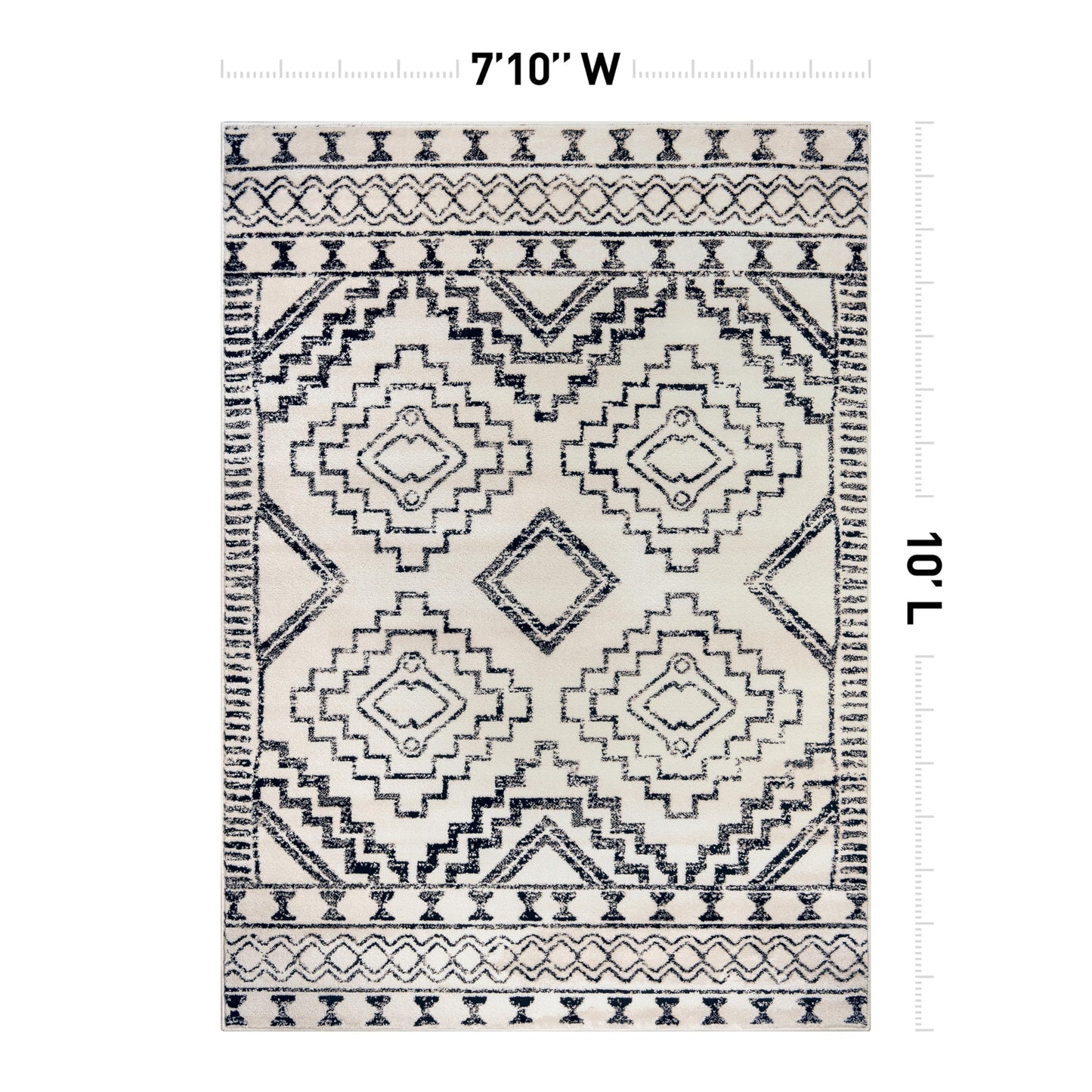 Rugshop Cream and Black Southwestern Tribal Area Rug – Boho Geometric Diamond Pattern Carpet for Living Room, Bedroom, or Entryway – Soft Modern Rustic Floor Décor 7' 10" x 10' Cream