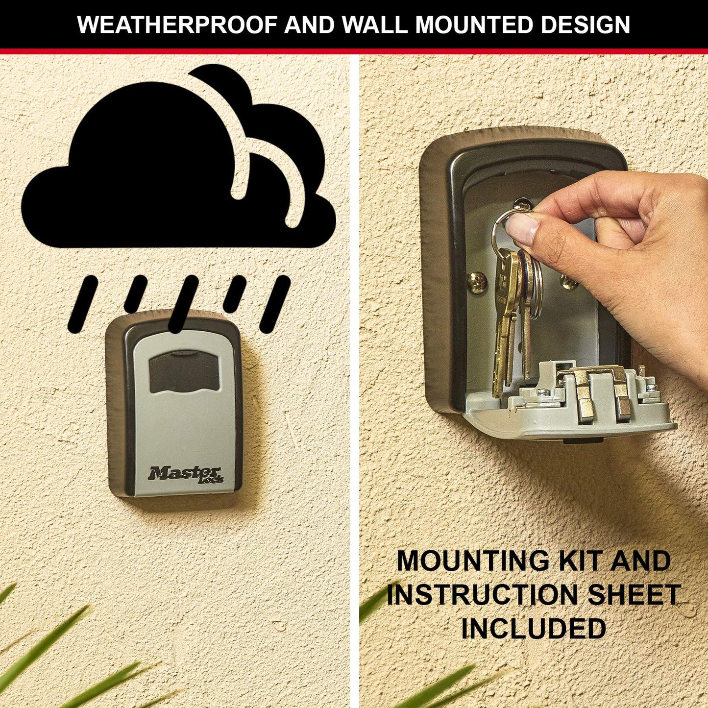 Master Lock Key Safe, 5401EURD, Wall Mounted, Medium, Strong Aluminium Weather Resistant Construction - Mounting Hardware Included