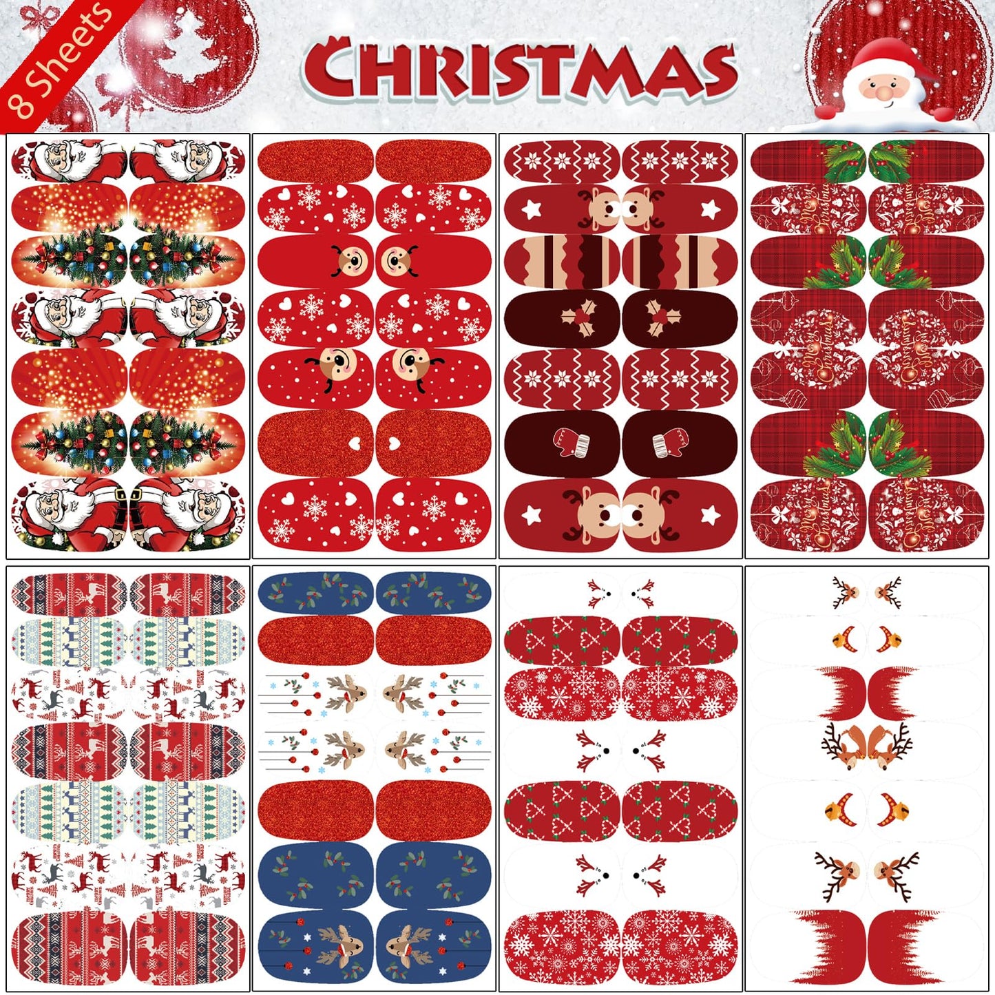 16 Sheets Holiday Nail Wraps Stickers, Halloween & Christmas All Seasonal Full Nail Polish Strips, DIY Self-Adhesive Fall Winter Nail Art Decals with 2 Piece Nail Files for Party Decor (224 Pieces)