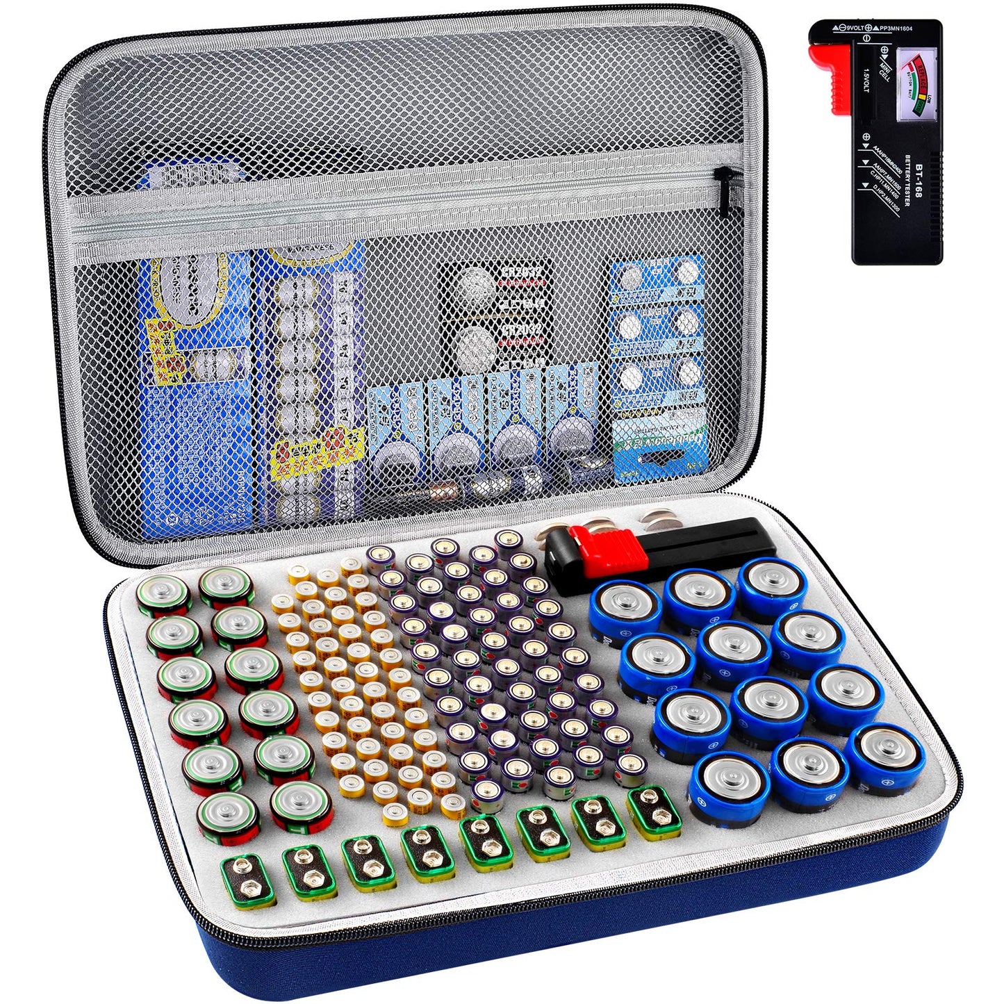 Battery Organizer Storage Holder, Batteries Storage Containers Box with Battery Tester Checker. Holds 150+ Batteries AA AAA 9V C D Lithium 3V LR44 CR2016 CR1632 CR2032 CR2025 (Not Includes Batteries）