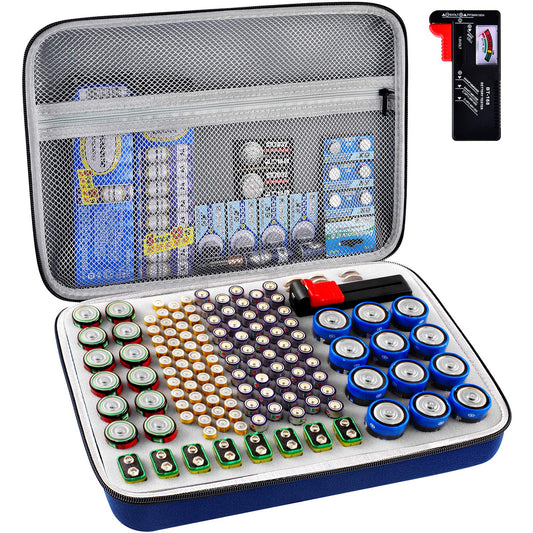 Battery Organizer Storage Holder, Batteries Storage Containers Box with Battery Tester Checker. Holds 150+ Batteries AA AAA 9V C D Lithium 3V LR44 CR2016 CR1632 CR2032 CR2025 (Not Includes Batteries）