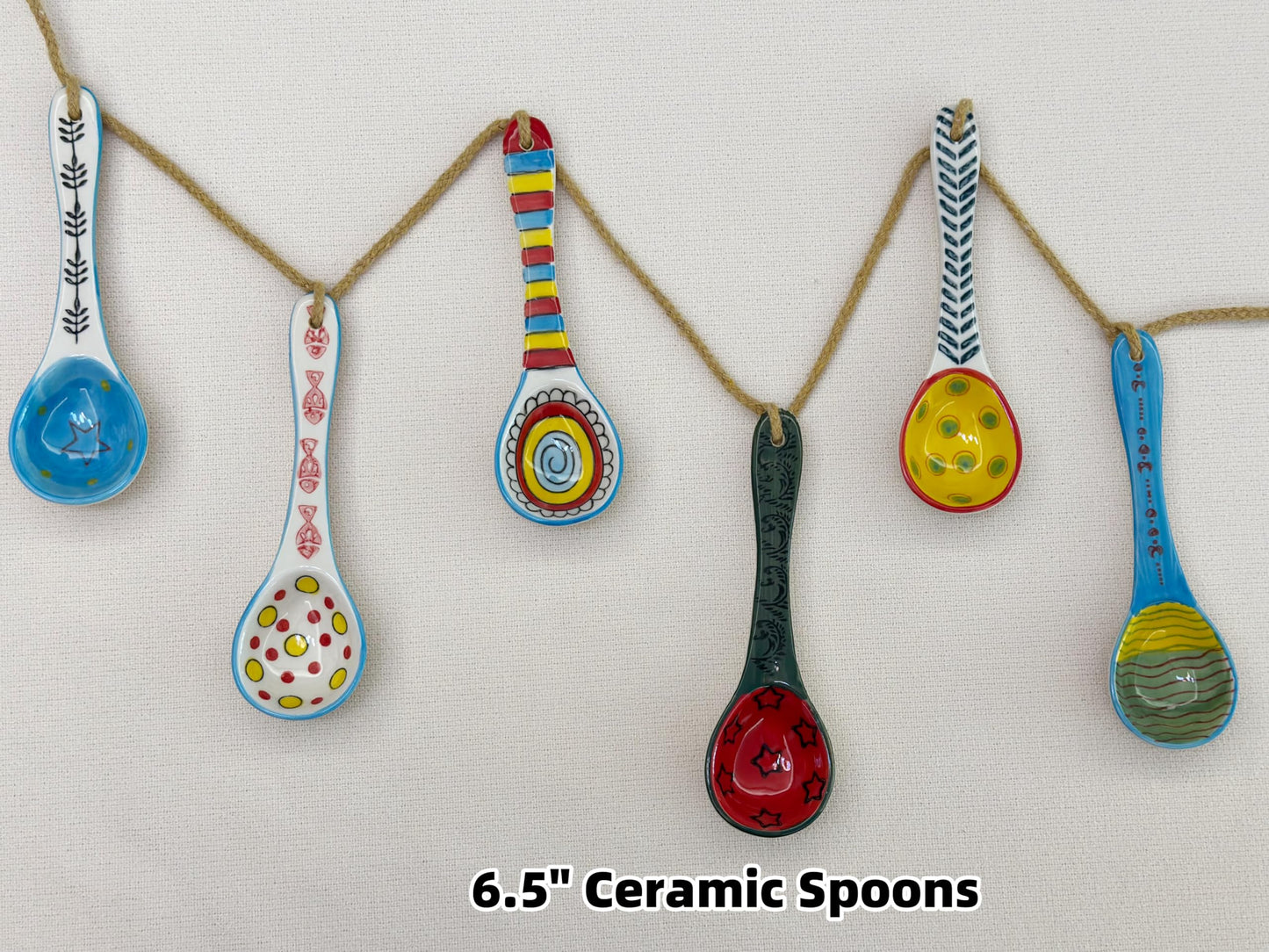 Ceramic Soup Spoons Set of 6–Mutilpurpose for Soup/Cereal/Ramen/Stews | Vibrant Design, Lead-Free & Dishwasher Safe | 6.25" Cute Decorative Spoons for Kitchen & Gifts