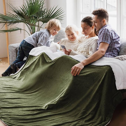 Bedsure GentleSoft Sherpa Fleece Oversized Cal King Blankets for Bed - Thick and Warm Throw for Men, Soft Fuzzy Plush Large Blanket for Winter, Olive Green, 112x98 Inches