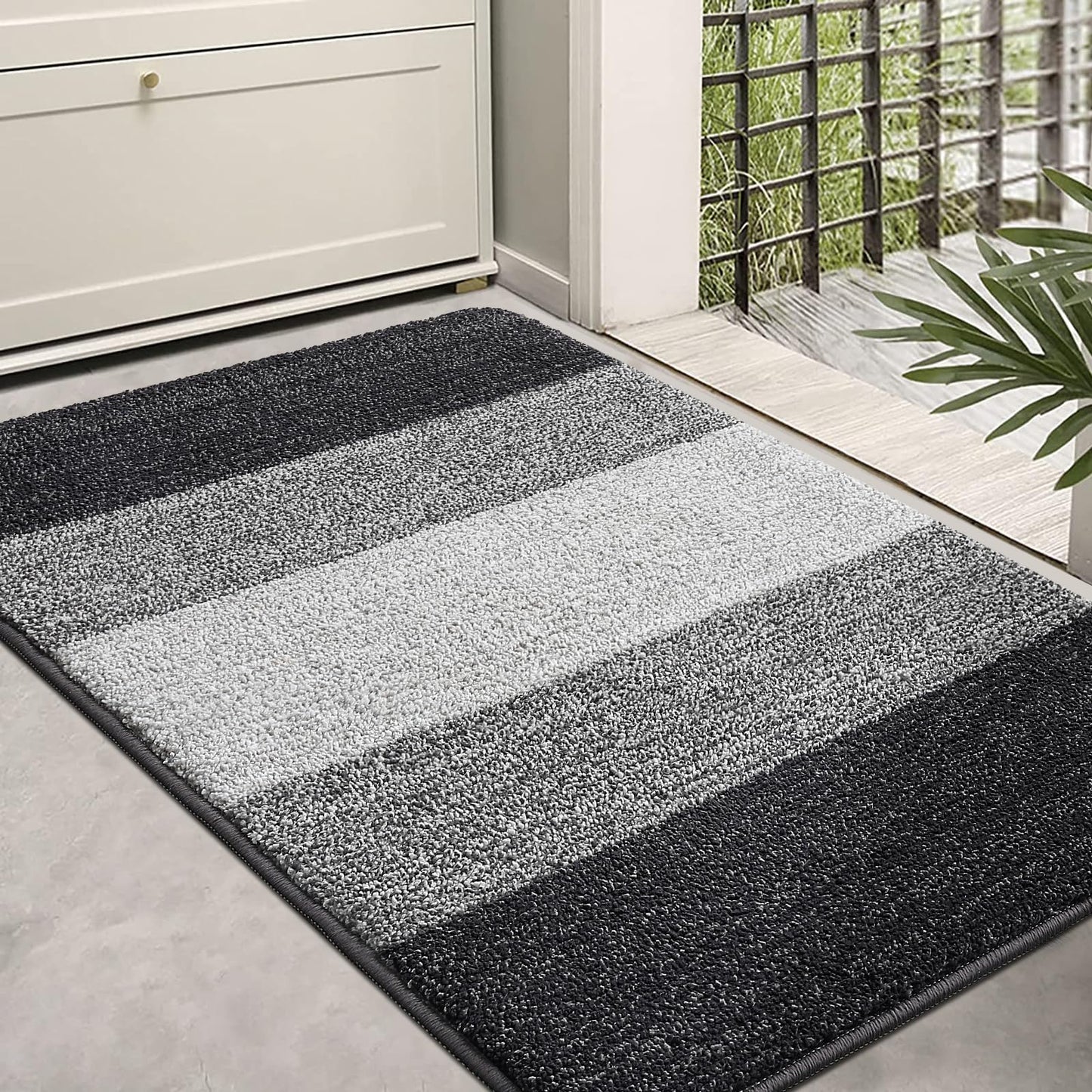 Kitinjoy Indoor Outdoor Door Mat, 36x24 Non-Slip Absorbent Dirt Trapper, Low-Profile Washable Inside Entrance Front Floor Mat, Sturdy Soft Entry Doormats for Entryway, Grey