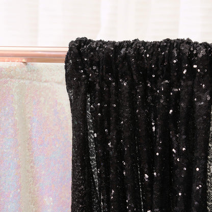 Poise3EHome Black Sequin Backdrop Curtains, 2 Panels 2FTx8FT Glitter Photo Booth Backdrop for Halloween Birthday Bachelorette Wednesday Twilight Party Decorations