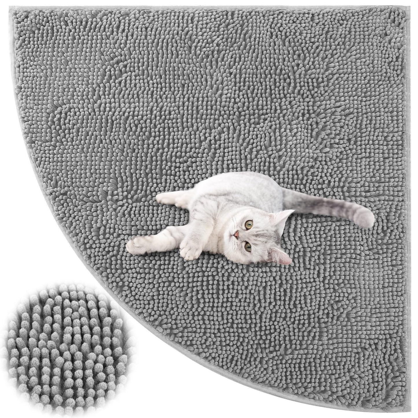 Tinideya Corner Cat Litter Mat 31"x 31" Kitty Litter Box Trapping Mat Large Waterproof Corner Rug Non Slip, Easy Clean, Machine Washable(Light Gray)