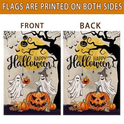 Hexagram Halloween Garden Flag, Halloween Flag 28 X 40 Double Sided, Ghost Happy Garden Pumpkin Flags For Outside Home Decor
