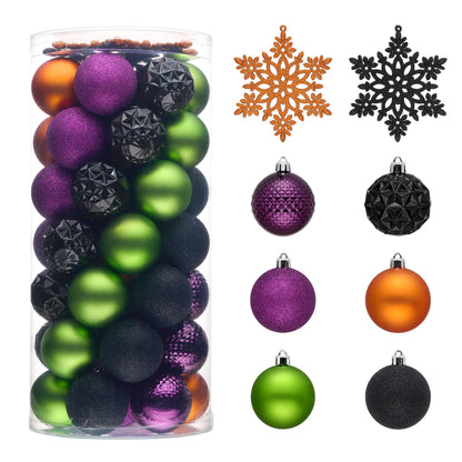 Valery Madelyn Christmas Tree Decorations Ornament Set for Fall Halloween, 50ct 2 Inches Orange Purple Black Shatterproof Christmas Ball Ornaments Hanging Xmas Holiday Party Decor