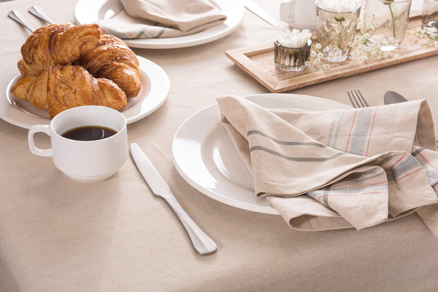 DII 100% Cotton, Machine Washable, Everyday French Stripe Kitchen Tablecloth for Dinner Parties, Summer & Outdoor Picnics - 70" Round Seats 4 to 6 People, Gray