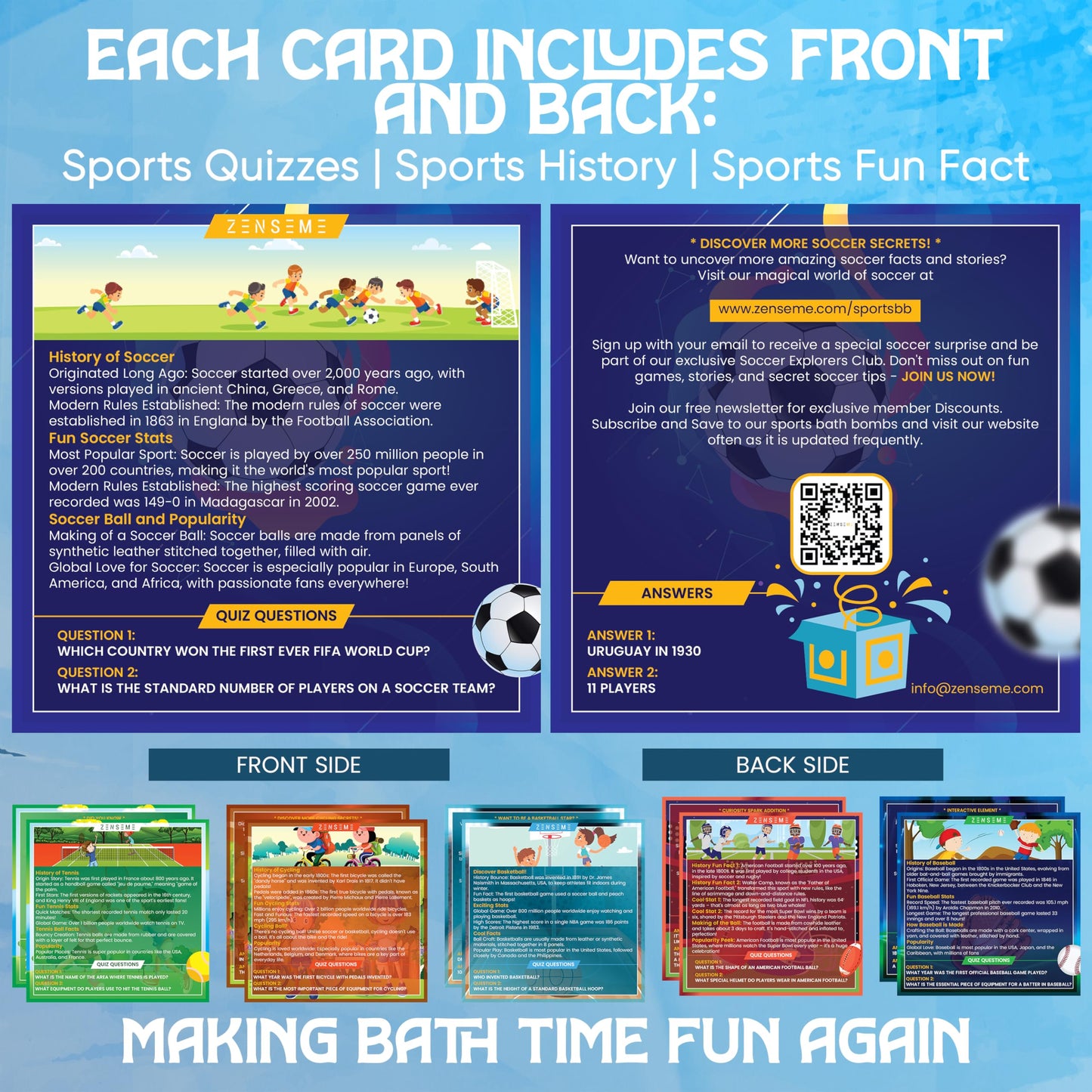 Bath Bombs with Toys Inside W/Educational Flash Cards - Bath Bombs for Kids - 2.5 oz Gift Set of 6 Scented Organic Handmade with Natural Essential Oils - Sports Surprise Inside by Zenseme