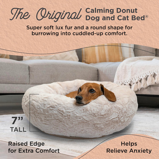 Best Friends by Sheri The Original Calming Donut Cat and Dog Bed in Lux Fur Oyster, Small 23x23