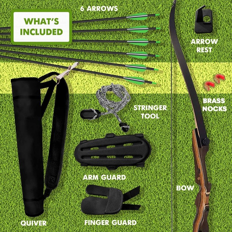 Samick Sage Recurve Bow and Arrow Set - 62-Inch Takedown Archery Kit with 6 Arrows, Quiver, & Accessories for Adults