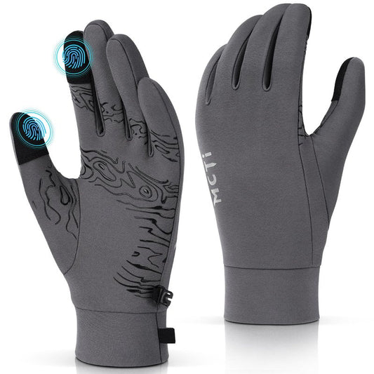 MCTi Lightweight Gloves Liners for Men Women, Touch Screen Gloves with Conductive Microfiber, Palm Silicone, for Cold Weather Running Driving Hiking Grey-L
