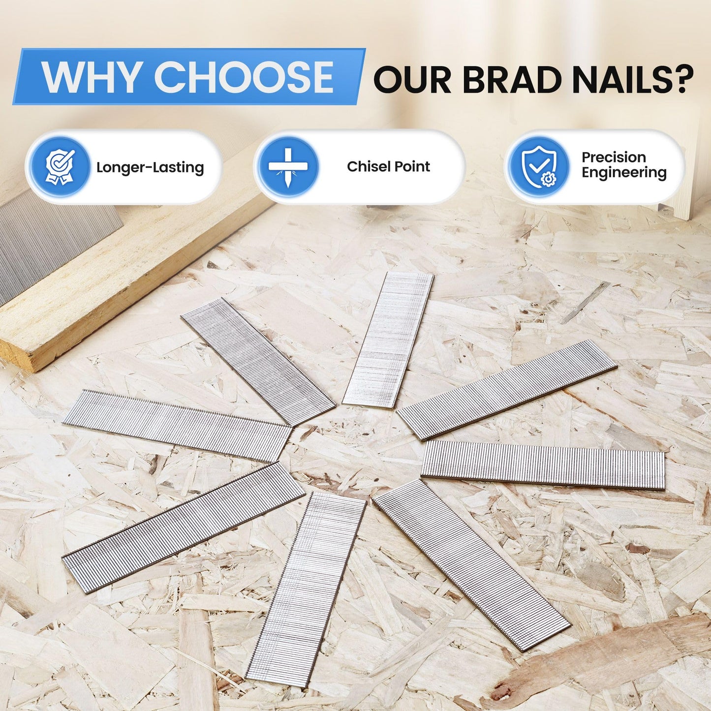 meite 18 Gauge Brad Nails, 1/2 Inch 18GA Brad Nails, 18G 304 Stainless Steel Small Finishing Nail Gun Nails for Pneumatic, Electric Brad Nailer Gun (2,000 Counts)