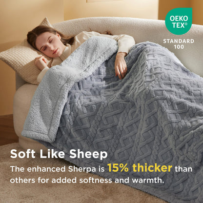 Bedsure Sherpa Fleece Throw Blanket - Super Soft, Cozy & Warm Jacquard Sofa Throw, Ideal for Bed & Couch, Single, Grey, 130x150cm