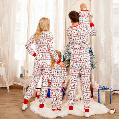 PopReal Christmas Pajamas for Family, Matching Family Christmas PJs Sets Blue Elk Tree Printed Top Sleepwear