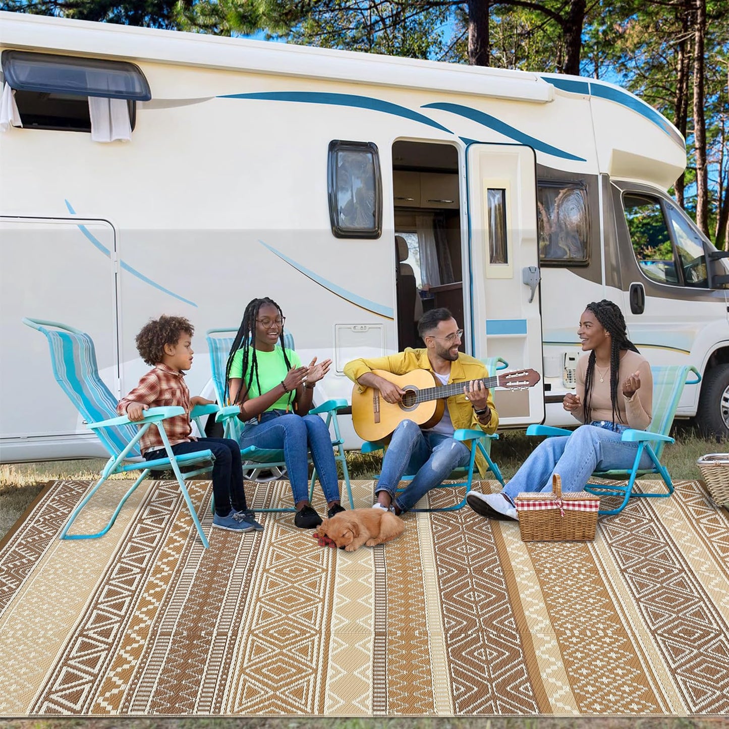 Garvee Outdoor Rug 9x18 Waterproo Large Outdoor Camping Rug Reversible Rv Patio Mats Black Gray Outdoor Plastic Straw Outdoor Rugs Clean Easily Large Patio Mat for RV, Deck, Camping,Brown/Tan