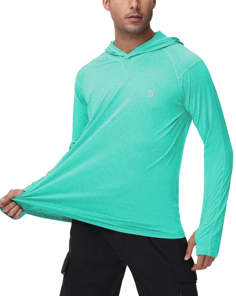 Roadbox Mens UPF 50+ Fishing Shirts - Long Sleeve UV Sun Protection Hoodie Outdoor Hiking Shirts for Sports Running