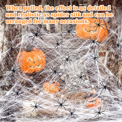 MAQIHAN 1200 sqft Spider Webs Halloween-Decorations Halloween Spider Web Cobwebs Halloween Decorations Spider Web Decor with 40 Fake Spiders Super Stretch Cobwebs for Halloween Decor Outdoor