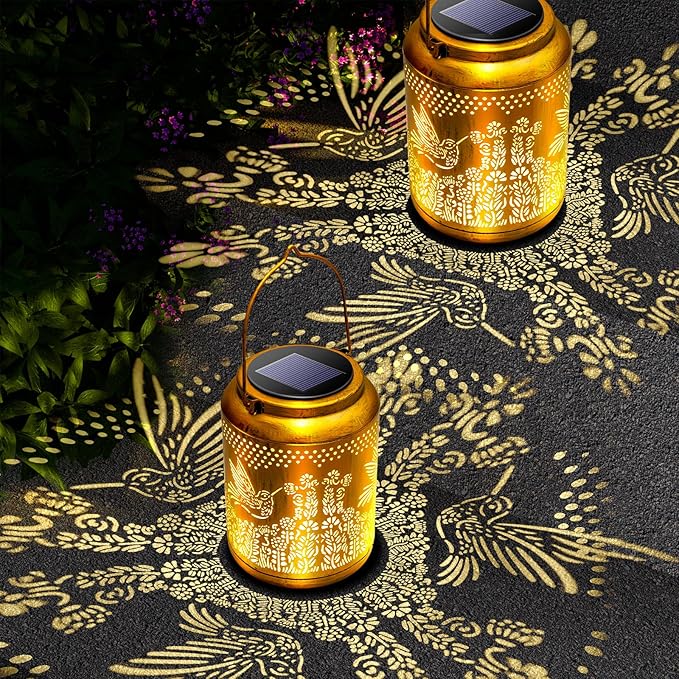 Hyrion Hummingbird Solar Lanterns Outdoor Waterproof Metal Hanging Lights, Garden Decor Mother Day Gift for Women Mom Grandma Solar Decorations for Yard, Patio, Backyard, Porch, Lawn