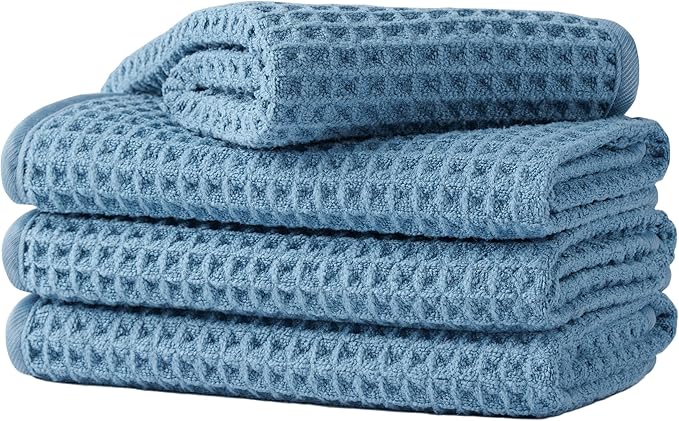 Microfiber Waffle Face Towels, 4 Pieces, Fast Drying, Lint Free 430 GSM
