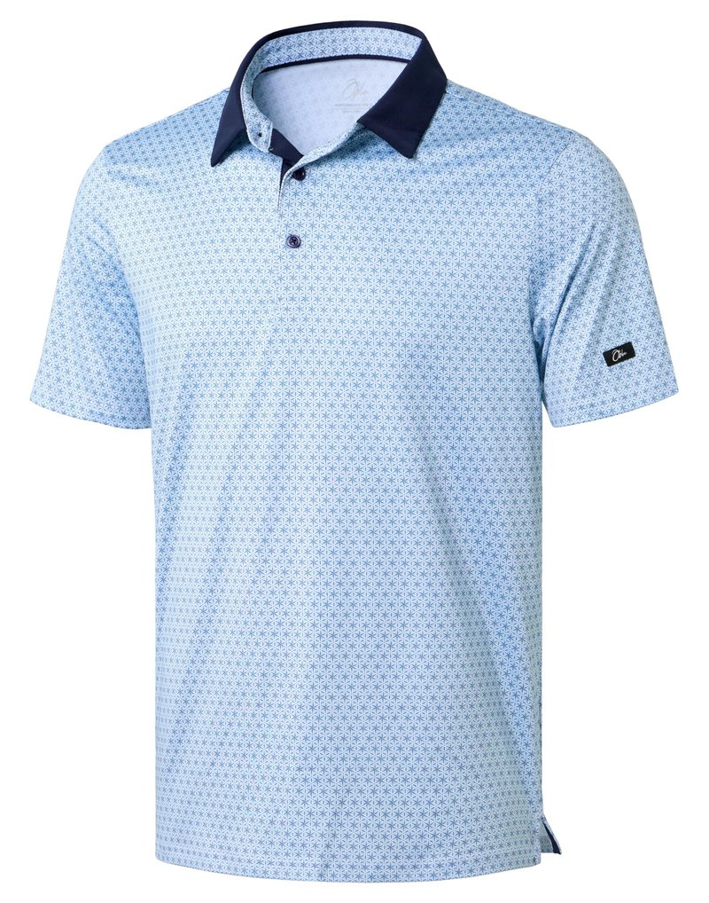 Obla Mens Golf Polo Shirts Short Sleeve Dry Fit Performance Moisture Wicking Casual Print Collared Golf Shirts for Men(Blue Flower_S)