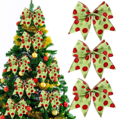 Jetec 12 Pcs Red Green Christmas Bows Decoration 6 Inch Large Christmas Wreaths Bows Xmas Tree Dot Ribbons Ornaments for Garland Wedding Party(Red and Green,Glitter Pattern)