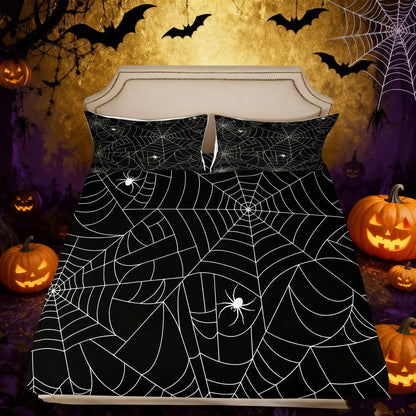 Boys Spider Web Printed Bedding Set for Kids Children Halloween Themed Bed Sheet Set Decorative Scary Spider Pattern Fitted Sheet Black White Animal Theme Bed Cover Full Size 3Pcs