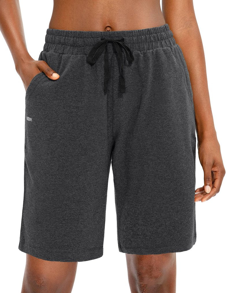 Viodia Women's Bermuda 9" Long Shorts with Pockets Cotton Sweat Lounge Shorts for Women Jersey Athletic Knee Length Shorts for Summer Black camo S