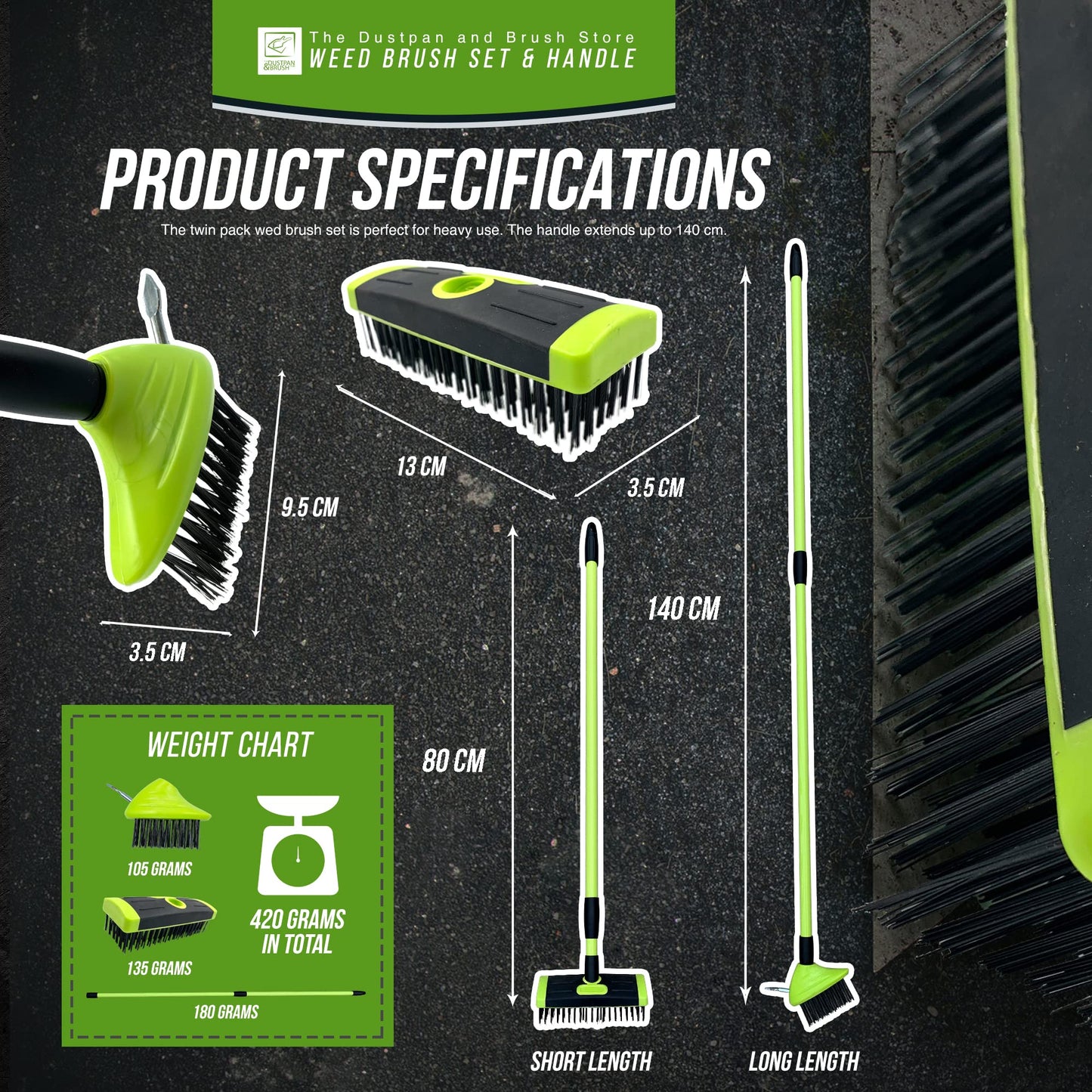 Weed Remover Tool Wire Brush Scraper Set with Metal Broom & Weed Removal Head - Remove Weed & Moss from Block Paving Garden Path Patio and Driveway Easily