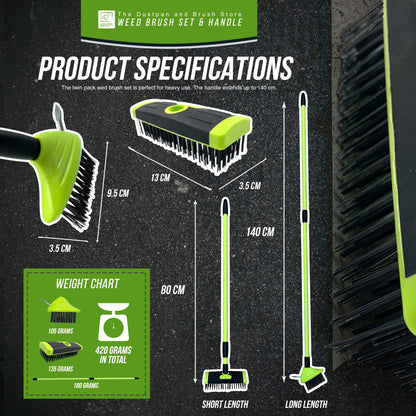 Weed Remover Tool Wire Brush Scraper Set with Metal Broom & Weed Removal Head - Remove Weed & Moss from Block Paving Garden Path Patio and Driveway Easily