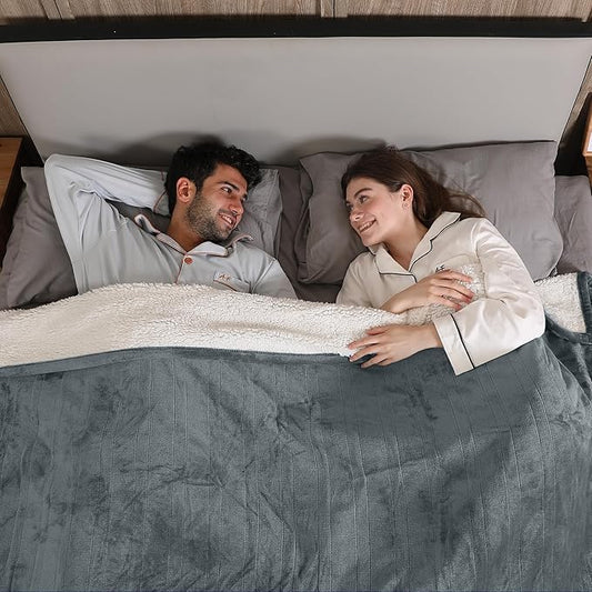 Electric Blanket Queen Size, Soft Cozy Flannel Sherpa Queen Heated Blanket Dual Control with 5 Heating Levels & 10 Hours Auto Off, Fast Heating, Machine Washable Heating Blanket, 84" x 90", Gray