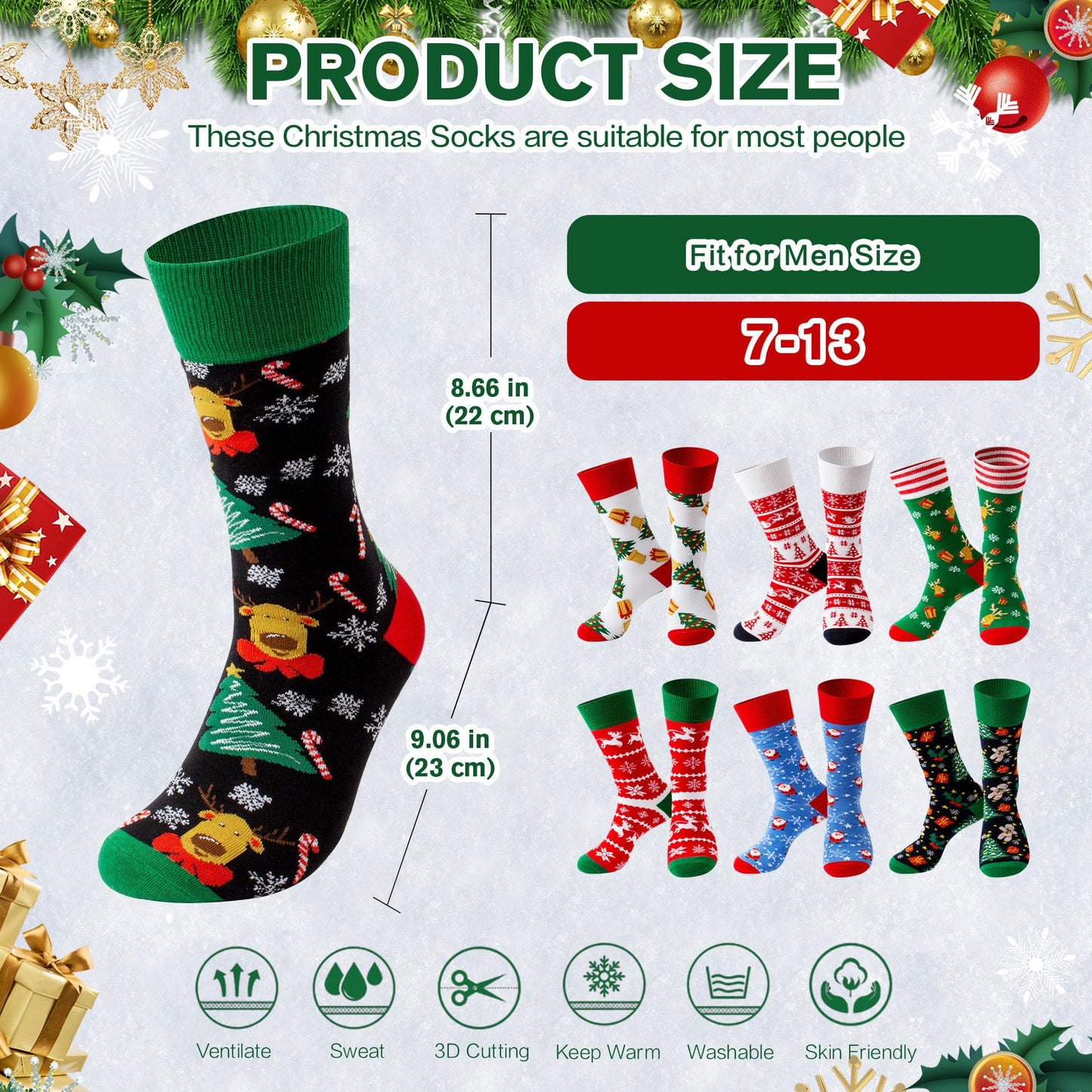 TENYSAF Fun Christmas Socks for Men - Funny Xmas Gifts for Men and Women Novelty Cozy Unisex Crew Cotton Sock Set