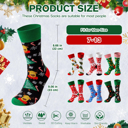 TENYSAF Fun Christmas Socks for Men - Funny Xmas Gifts for Men and Women Novelty Cozy Unisex Crew Cotton Sock Set