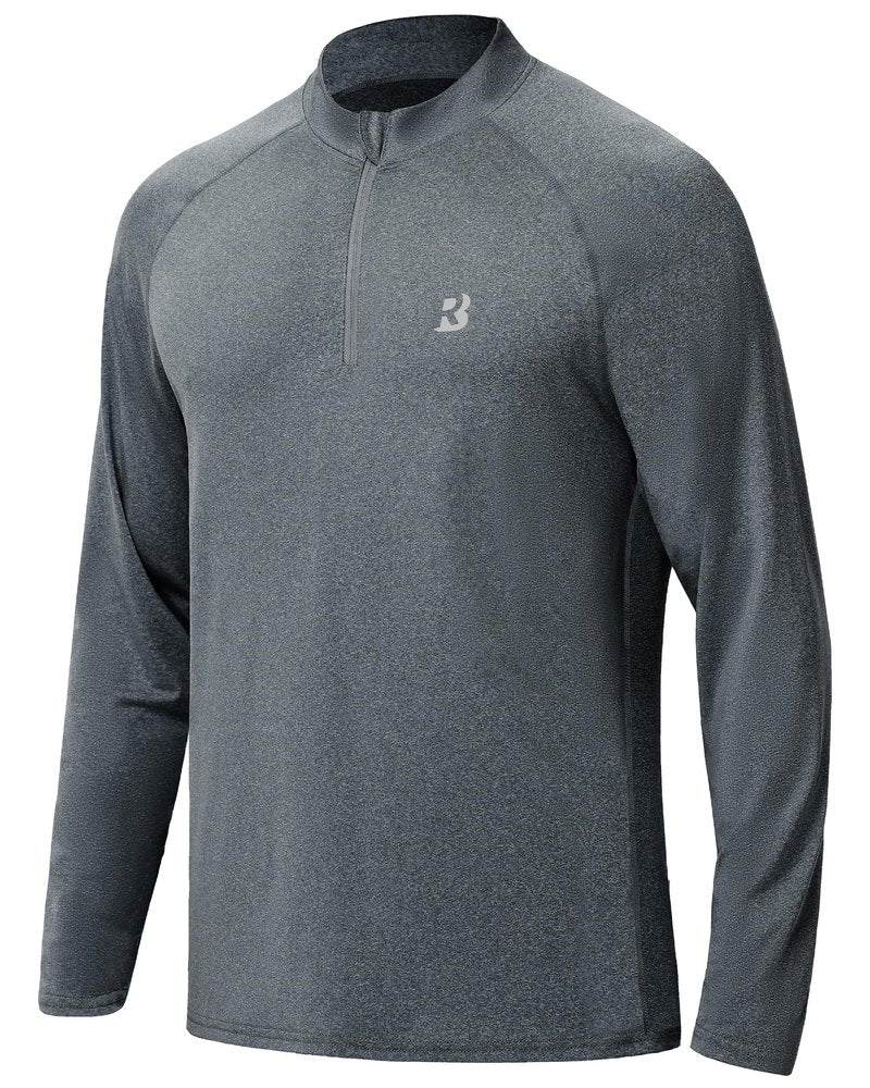 Roadbox Quarter Zip Pullover Men Golf Running Workout Long Sleeve Shirts Lightweight Quick Dry Athletic Rash Guard Shirt Gray