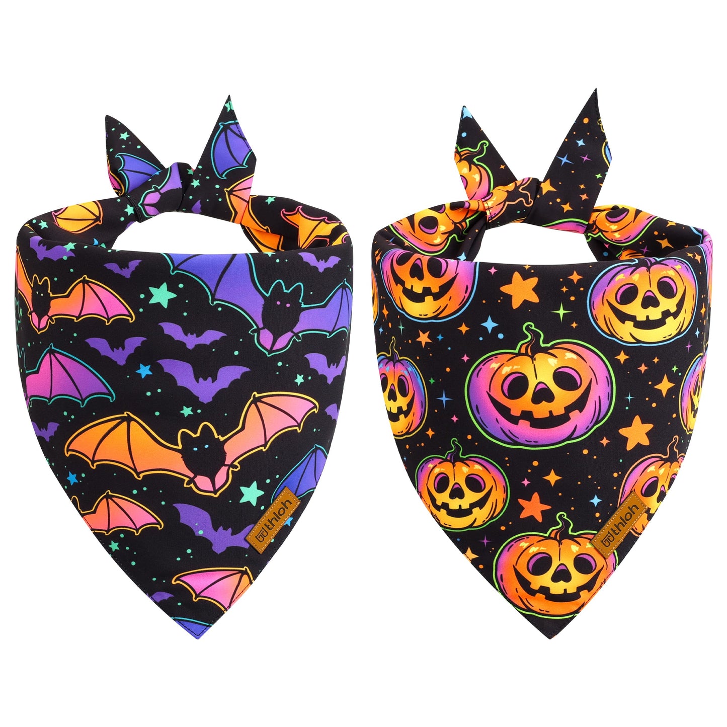 THLOH Halloween Dog Bandanas - 2 Pack Reversible Pumpkin and Bat Pet Scarf for Boys and Girls | Fall Dog Bibs | Premium Durable Fabric | Holiday Dog Bandana for Medium and Large Dogs (Large)