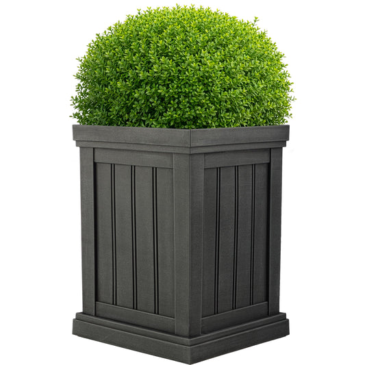 Outdoor Planter Box - 13.7” Square 19” Tall Plastic Plant Pot with Drainage Holes - Flower Pots for Plants - Outdoor Planters for Front Porch Decor, Patio, Garden, or Entryway by Pure Garden (Gray)