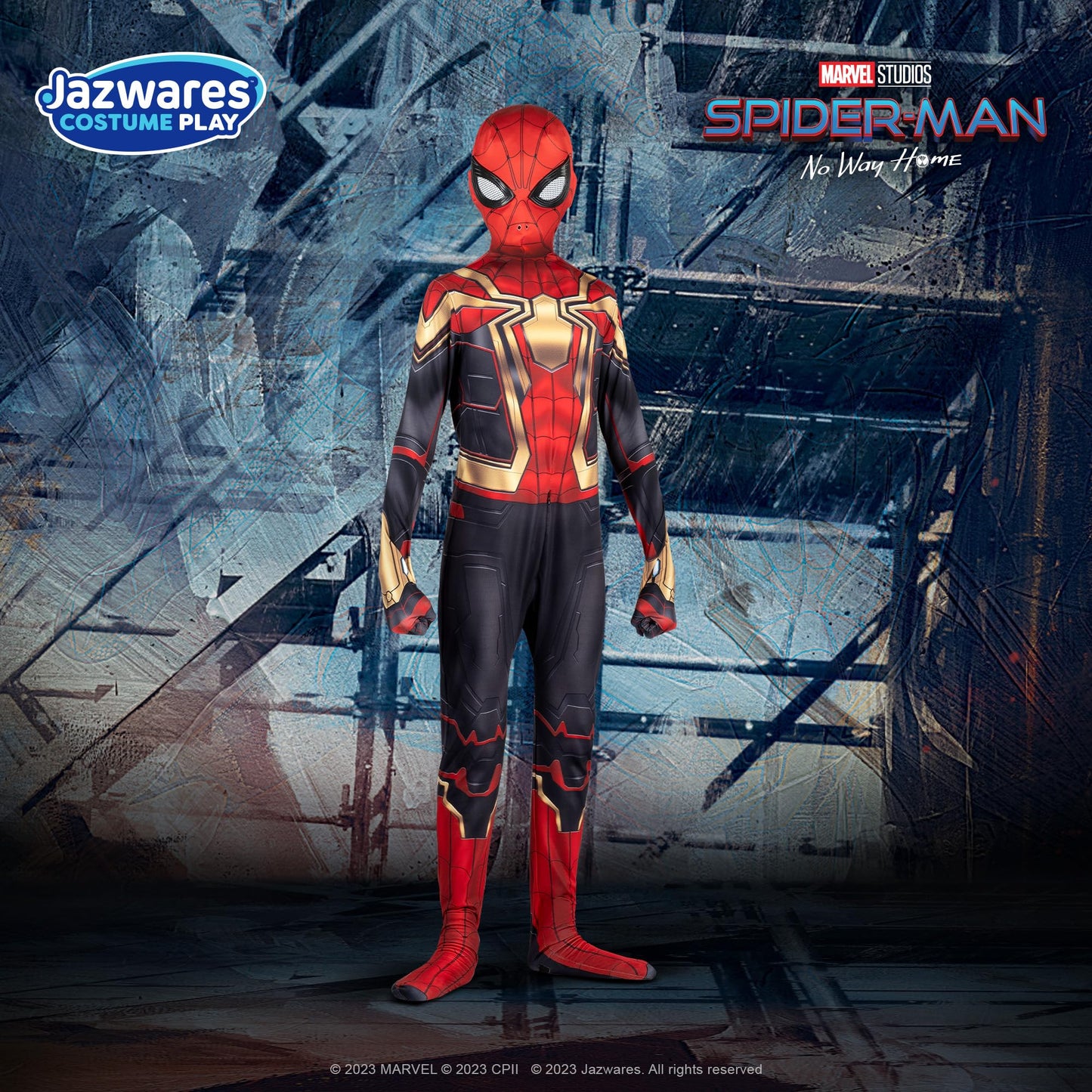 Marvel Integrated Spider-Man Official Youth Deluxe Zentai Costume - Deluxe Two-Way Stretch Spandex with Invisible Zippers and Wrist Openings for Added Convenience (L) Multi