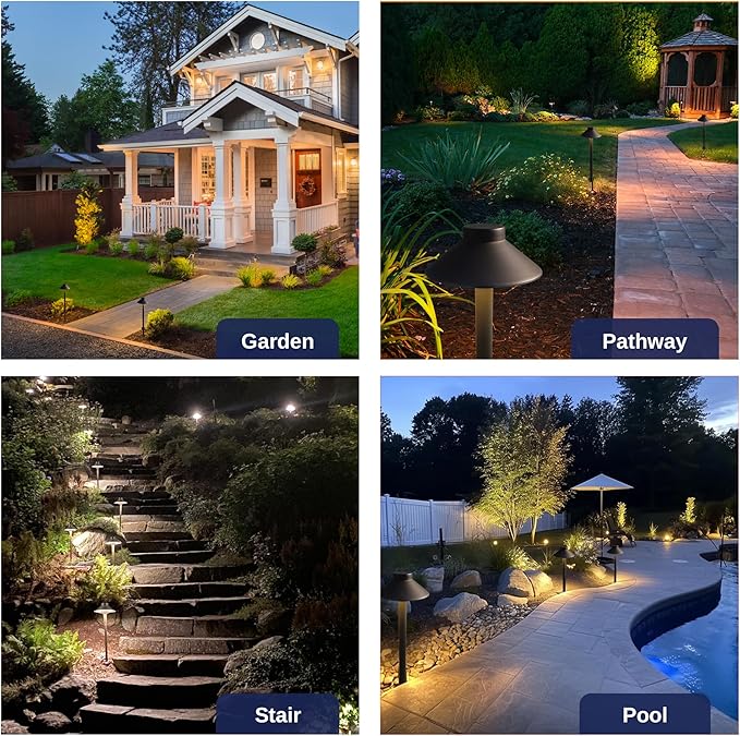 Gardenreet Low Voltage Landscape Lighting Brass, 12v Pathway Lights Waterproof, Hard Wired Path Light Outdoor, Bronze for Exterior Area Patio House with 3W 270LM 3000K Warm White G4 Bulb (4 Pack)