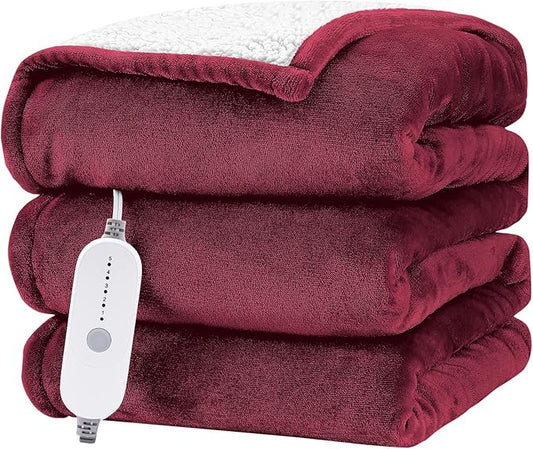 HYLEORY Heated Electric Blanket Throw 50"x60" Soft Fleece & Flannel with 5 Heating Levels & 3 Hours Timer Auto Shutt Off, ETL Certified, Washable，Heated Blanket for Body-Red