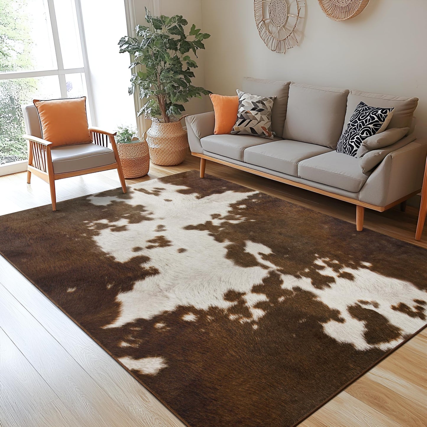 Foxmas Area Rugs for Living Room, 5x7 Feet Cow Print Washable Rug, Non-Slip Low Pile Indoor Floor Cowhide Animal Rug, Carpet for Bedroom Dining Room Laundry Room Western Kitchen Home Office
