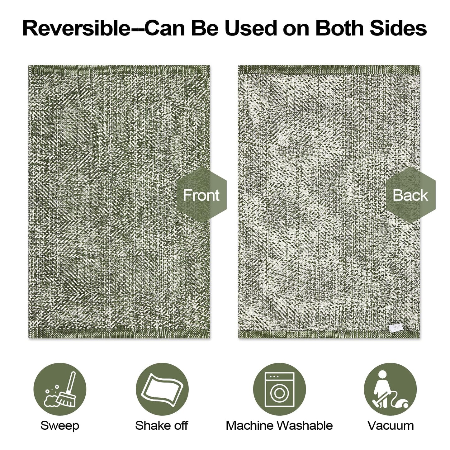 LEEVAN Washable Kitchen Rugs 3x5, Green Bedroom Rug, Cotton Woven Entryway Rug, Modern Braided Door Mat, Farmhouse Living Room Rugs, Reversible Carpet for Laundry Room Front Porch Outdoor Doormat