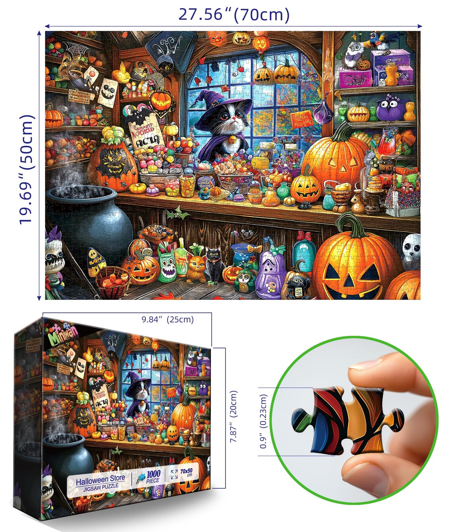 Halloween Witch Cat 1000 Piece Puzzle for Adults Halloween Candy Store Jigsaw Puzzle Spooky Treats Scene Challenging Impossible Puzzle Fun Games for Adults & Family Game Night