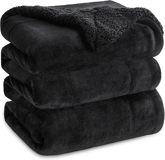 Bedsure GentleSoft Sherpa Fleece Blankets Queen Size for Bed - Thick and Warm Throw for Men, Soft Fuzzy Plush Queen Blanket for Winter, Black, 90x90 Inches