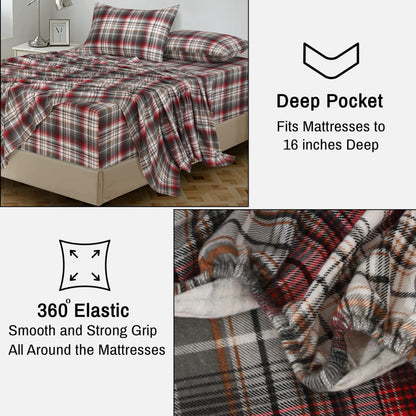 RUVANTI Flannel Sheets King Size - 100% Cotton Brushed King Size Sheets Set - Deep Pockets 16 Inches Bed Sheets - All Seasons Breathable & Extra Soft - Warm & Cozy, 4 Piece, Halloween Check