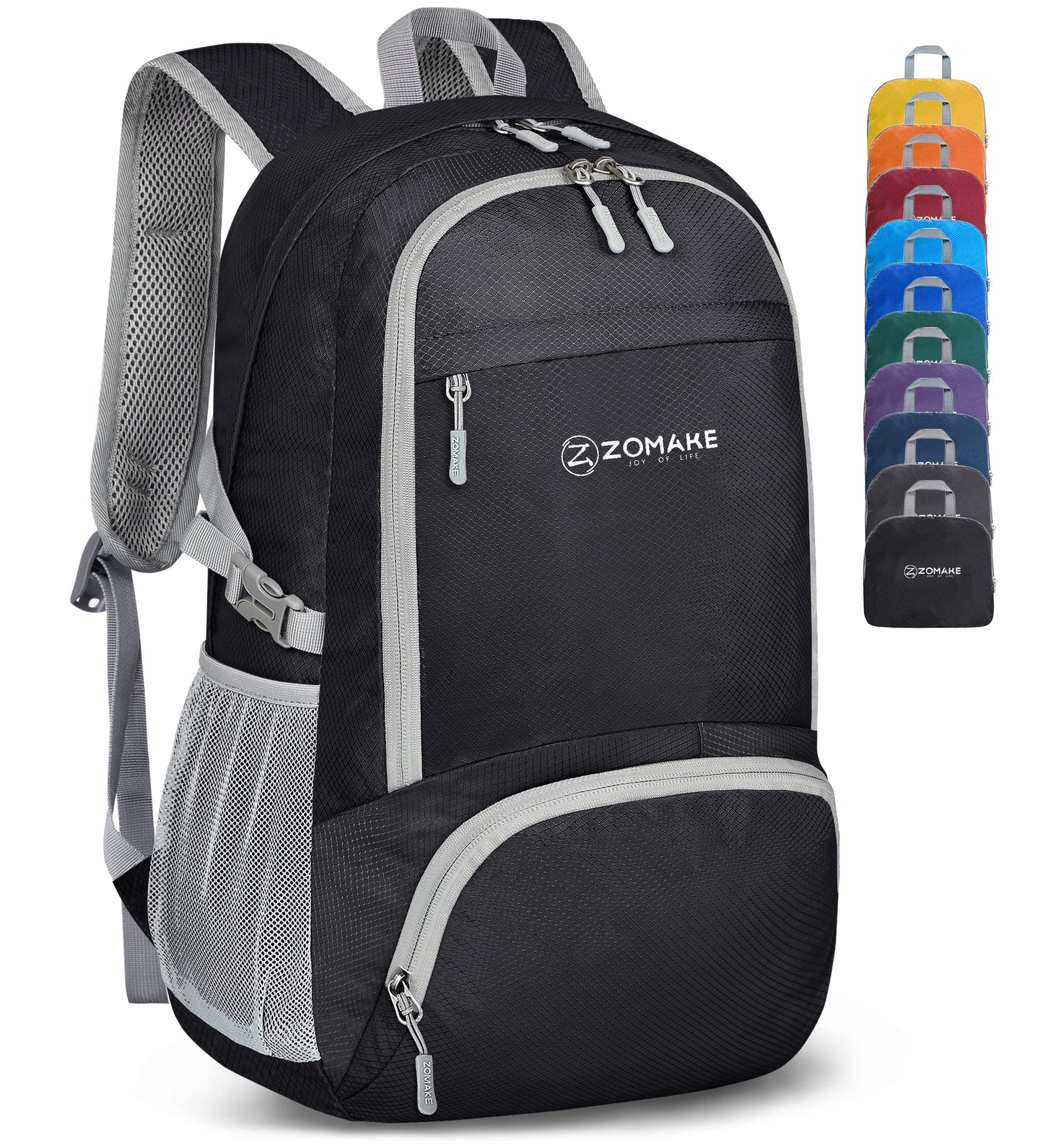 ZOMAKE Lightweight Foldable Backpack, Packable Rucksack 30L Folding Small Back Pack Foldaway Ultralight Daypack for Women Men Travel Hiking Walking (Black)