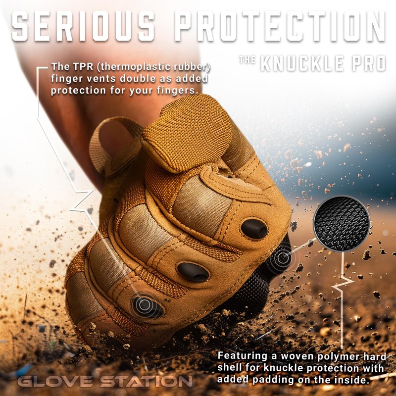 Glove Station Hand Protective Gloves for Men - Touchscreen Motorcycle Riding Gloves for Airsoft, Hiking & Outdoor Work - Tan, XX-Large