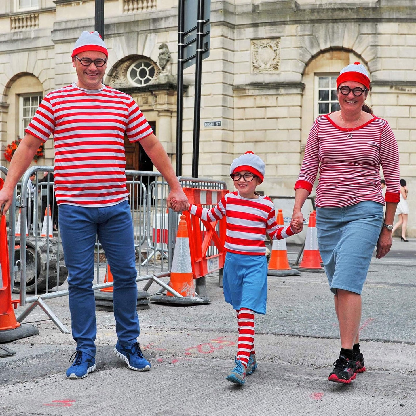 URATOT Halloween Women Costume Sets Red and White Striped T-shirt Knit Beanies Striped Socks Nerd Glasses